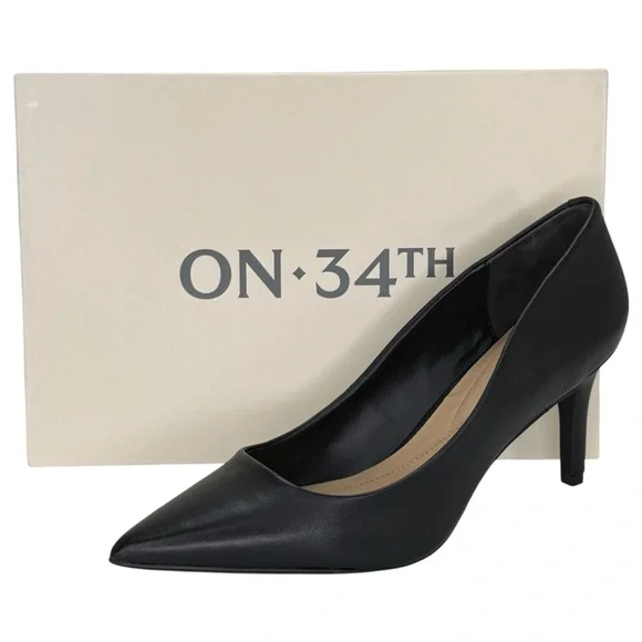 ON 34th Jeules Black Leather Womens Heels Size 10M - Picture 10 of 10